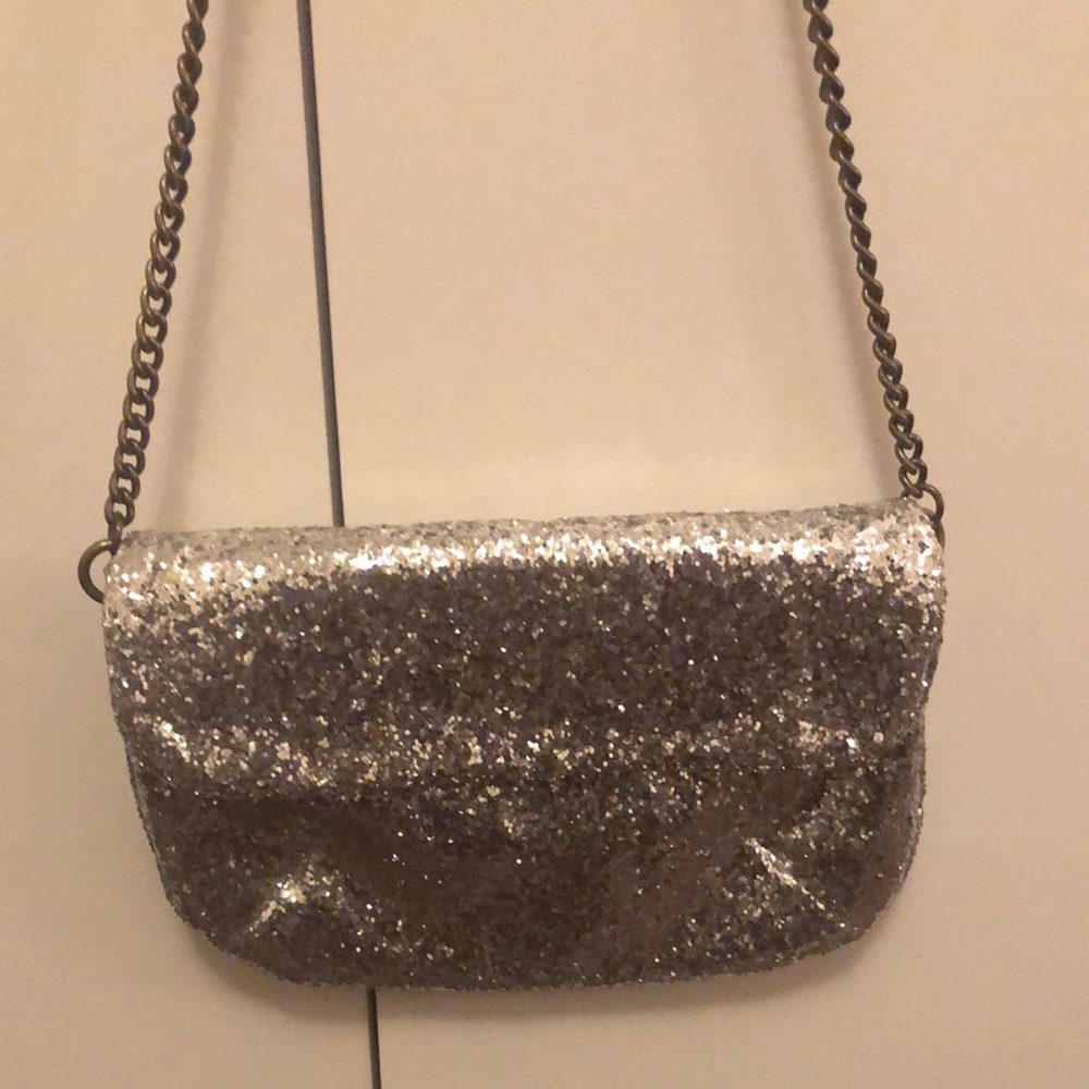 NWT J.Crew Silver Glitter Evening Crossbody